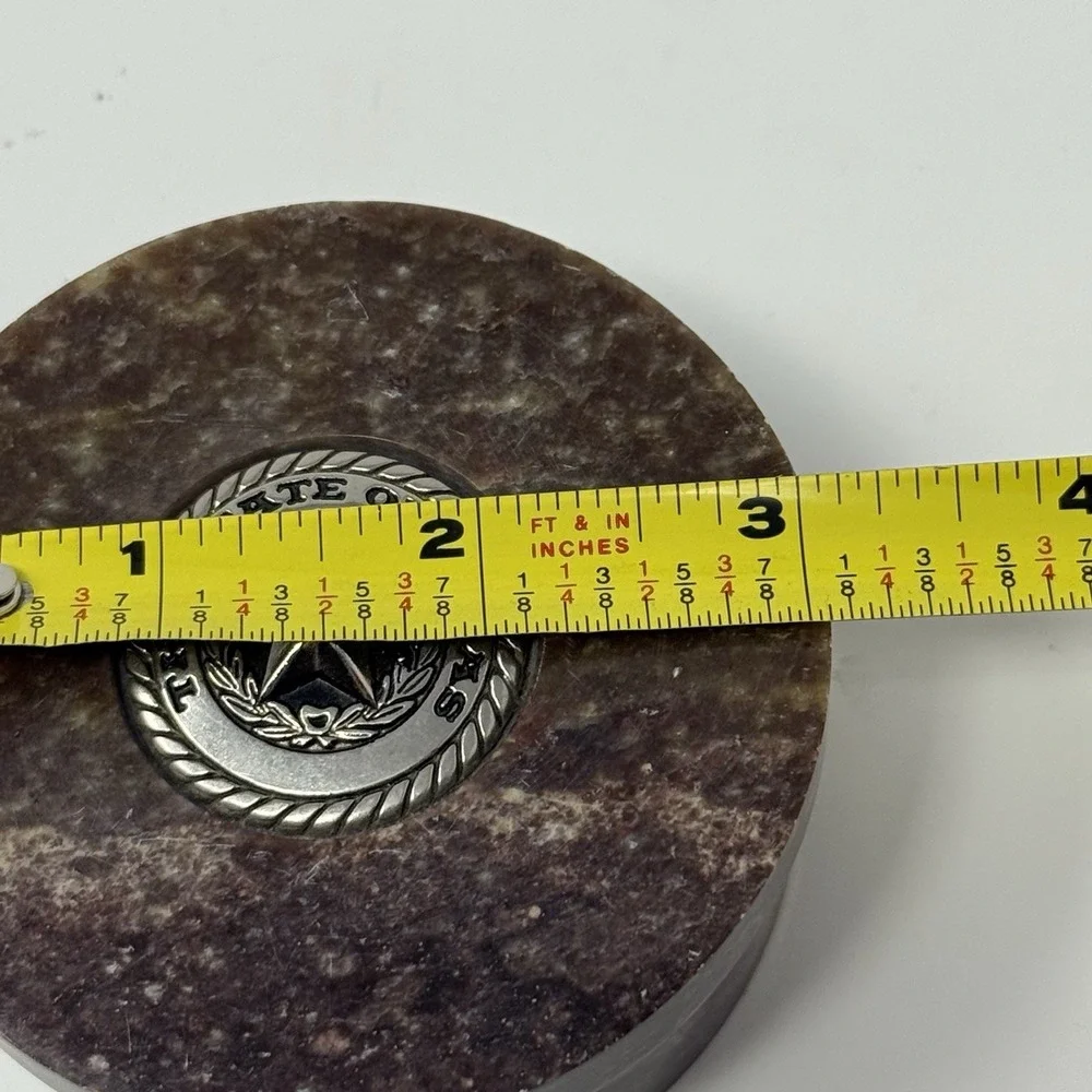 The State Of Texas Marble Granite Trinket Keepsake Gift Box Vtg Metal Emblem